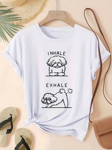 Women's Fashion Printed Round Neck T-Shirt Inhale Dog Exhale Dog Hine Washable Comfortable And Breathable Uni S-3XL Perfect Gift For Birthdays And Days - 白色 - 查看 1
