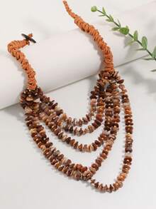 1 chiếc vòng cổ nhiều lớp đính đá giả thủ công phong cách Bohemian - Phụ kiện thanh lịch hoàn hảo cho các bữa tiệc và quà tặng sinh nhật. - 1 chiếc vòng cổ hạt đá giả nhiều lớp được dệt thủ công - Xem 7