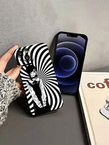 Tema hipnótico en espiral de chica anime monocromáticafunda de teléfono Fundas compatibles con ,Apple,VIVO,OPPO,,, y Honor.Fabricadas en silicona TPU,ofrecen protección contra golpes y caídas. - Negro - Ver 4