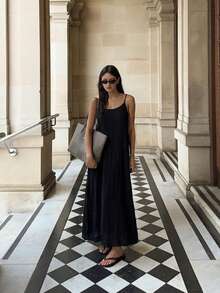 Summer French-Style Elegant Slip Dress With Cardigan Two-Piece Set, Slimming And Flattering Vest Dress - Black - View 2