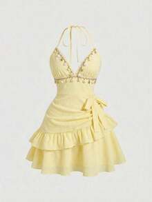 MOD Collar con colgante de concha, vestido casual mini para el verano - Amarillo - Ver 3