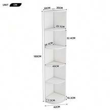 Librería esquinera, estante, estante de almacenamiento, material MDF, estante de cinco niveles, forma simple, alta capacidad de carga, blanco - Blanco - Ver 5