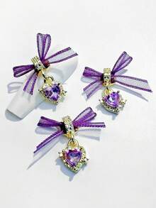 10PCS Gothic Cute Dual-Style Nail Charms, Black Red Purple Bow Heart Rhinestone Nail Pendants For Manicure - 彩色 - 查看 13