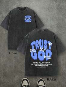 Camisetas Gráficas Cristianas de Tallas Grandes para Hombre – "TRUST GOD", Camisetas Gráficas Coloridas, Camisetas Vintage Lavadas, Camisetas Oversize para Hombre, 230g 100% Algodón, Tops Unisex, Tops de Verano de Tallas Grandes, Camisetas de Estilo Urbano de Verano para Hombre, Camisetas Cristianas. - Negro - Ver 10
