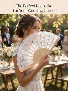 1 pièce Éventail pliant en dentelle vintage, éventail pliant en os de bois et dentelle, accessoire photo pour mariage, éventail en dentelle exclusif pour demoiselle d'honneur et mariage en extérieur, souvenir élégant pour invités de mariage - Multicolore - Voir 7
