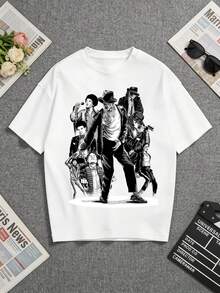 Camiseta blanca, 100% algodón, estampada con un llamativo diseño de "Moonwalker". Perfecto para los amantes del baile clásico y de las actuaciones icónicas. - Blanco - Ver 1
