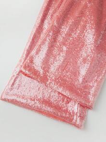 Women's Sparkle Sequin Pants Lightweight Elastic Waist Wide Leg Loose Pants Trousers - Naranja - Ver 7