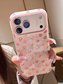 Casing Ponsel Motif Polkadot Pink dan Stroberi dengan Foil Emas, Kompatibel dengan iPhone 17 Pro Max, 17 Pro Model Baru, 16 Pro, 15 Pro, 14 Pro Max, Pelindung Anti-Jatuh Niche - Putih - View 5