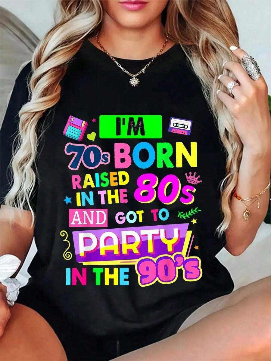 100% Algodón, Ideas de Ropa Rave de los 90 para Mujer y Conjunto de Fiesta, Camiseta de Disfraz para Festival de los 90, Camiseta Gráfica para Hombre y Mujer, Cuello Redondo, Moda Clásica, Tops para Vacaciones de Verano - Negro - Ver 1