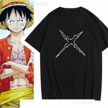 Camisetas Gráficas de Algodón de Anime de Una Pieza, Conjuntos de Verano para Hombre, Camisetas de Verano, Conjunto Familiar a Juego, Camiseta Gráfica para Hombre con Estampado de Dibujos Animados, Camiseta de Manga Corta Unisex, Camisetas Casuales de Algodón Holgadas, Ropa para Hombre, Ropa para Adolescentes, Regalos para Chicos, Regalos para Fanáticos del Anime, Tallas para Adultos y Niños. - Negro - Ver 8