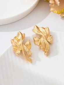 2pcs Fashionable Minimalist Asymmetrical Stud Earrings, Versatile Elegant Design Suitable For Women To Wear On Vacation - Golden Irregular - View 4