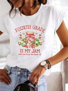 Camiseta Casual con Estampado de Fresas 1 Pieza Camisetas Casuales de Manga Corta para Mujer Camiseta Plana 2D para Mujer Cuello Redondo Elegante y Suave Cómoda para el Verano y la Primavera Uso Diario Vacaciones Viajes Actividades al Aire Libre Todas las Temporadas Diseño Versátil y Moderno con Bonitos Estampados de Frutas 100% Algodón Duradera - Blanco - Ver 7
