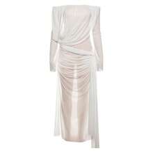 Vestido Transparente Malla Cuello Descubierto Color Liso Nueva Llegada Mujer - Blanco - Ver 10