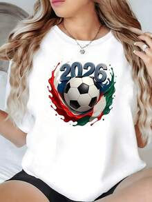 Balón de fútbol rodeado por colores vibrantes de México representando pasión por el torneo 2026 y la unión deportiva del país camiseta de mujer casual cómoda y moderna para aficionadas del fútbol - Negro - Ver 6