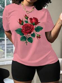 Camiseta de verano para mujer, de cuello redondo, holgada, transpirable y estampada - Camiseta de manga corta con estampado de mariposas - Blusa casual transpirable adecuada para conjuntos casuales de primavera y verano y para usar en capas - Camiseta rosa para mujer, fresca y transpirable, adecuada para viajes de vacaciones, actividades al aire libre, regalos diarios y ocio en casa (2XL-4XL). - Rosa - Ver 6