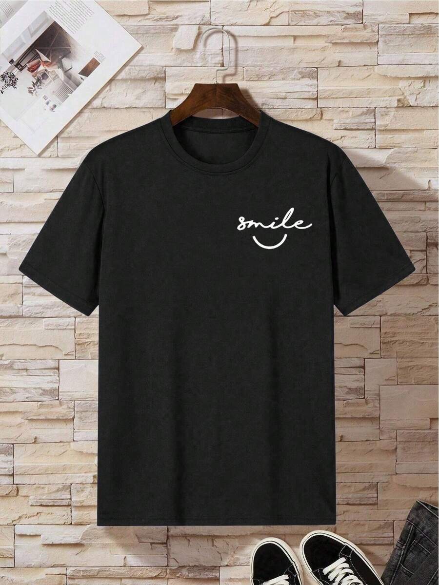 Women's T-Shirt With Printed Lettering And Dropped Shoulders - Black - View 1
