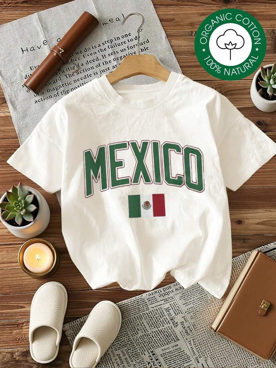 Camiseta de algodón suave para mujeres de talla grande MYNOVA C con estampado de la bandera de MÉXICO, regalo para amantes de los viajes, día de San Valentín, atuendo de moda, vestidos de mujer de verano, casual, perfecta para todas las estaciones, tallas S M L XL - Blanco - Ver 1