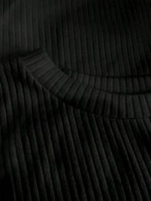 Elegante camiseta de punto de cuello redondo, top de punto minimalista de moda, otoño/invierno - Negro - Ver 4