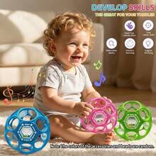 Bola Gelombang Genggam Bayi dengan Lonceng, Mainan Gigit Bayi Bertekstur Lembut, Mainan Pengembangan Sensorik untuk Melatih Genggaman Tangan Bayi Baru Lahir - MultiWarna - View 1
