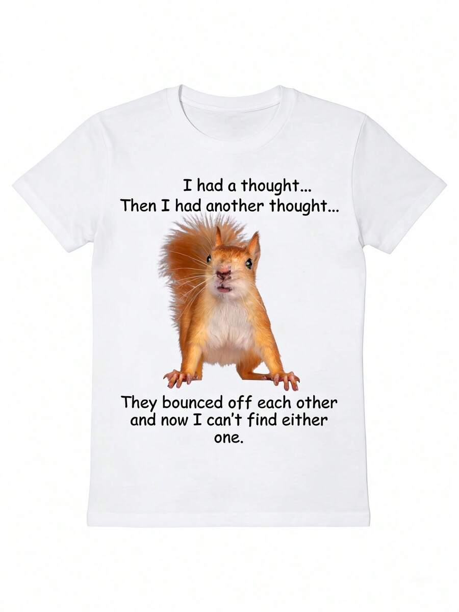 Funny Squirrel T-Shirt With Sarcasm, For Men And Women - I Think They'll Jump And Curse Me, Cute Red Squirrel Pattern, Casual Short Sleeve T-Shirt, Sizes S-XXXL (Black) - Humorous, Available - 白色的 - 查看 1