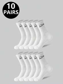 1/5/10/20 paires de chaussettes mi-mollet minimalistes unisexes, design simple noir et blanc, convenant aux sports et à toutes les saisons - Multicolore - Voir 9