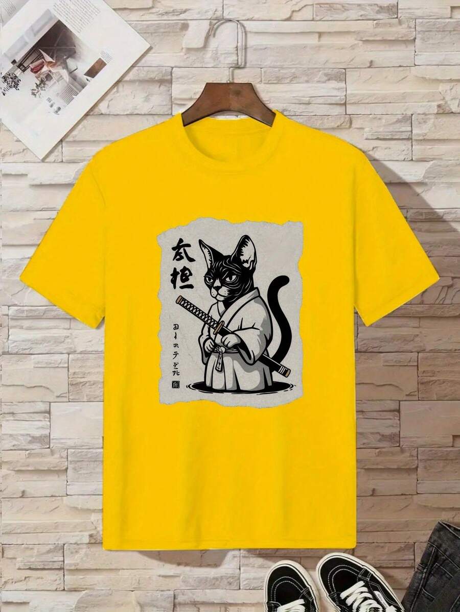 Camiseta de algodón para niño Cat Samurai - Negro - Ver 1