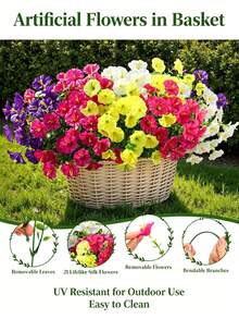 4/12 mazzi di fiori artificiali resistenti allo sbiadimento in plastica, piante finte decorative per vasi sospesi, interni ed esterni, giardino, portico, davanzale, casa, matrimonio, stile rustico, decorazione da esterno, decorazione da giardinaggio - Multicolore - Visualizzare 6