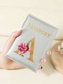 Floral Letter Print Passport Holder Wallet & Card Holder, Slim Travel Purse For Couple, Fits Cards & IDs, Lightweight Portable - Burgundy - View 22