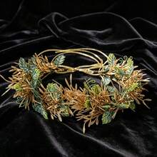1 pieza Corona de flores y hojas artificiales estilo Mori, accesorio para el cabello, diadema de flores de vid fresca para fiesta, vacaciones, fotografía, diadema de novia para boda, guirnalda para el cabello - Verde - Ver 3