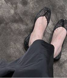 Low-Cut Patent Leather Split Toe Shoes, Inner Heightening Mesh Rhinestone Pig Trotter Daily Single Shoes - Silver - View 7