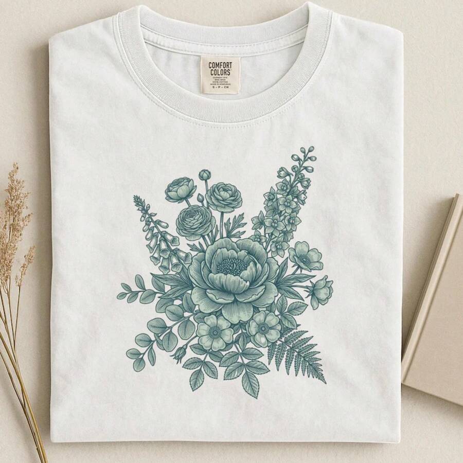 Camisa Vintage con Estampado Floral, Camisa de Flores Silvestres, Camiseta Floral Estilo Cottagecore, Camisa Botánica, Camiseta con Estética Natural, Regalo de Flor de Nacimiento de Abril - Blanco - Ver 1