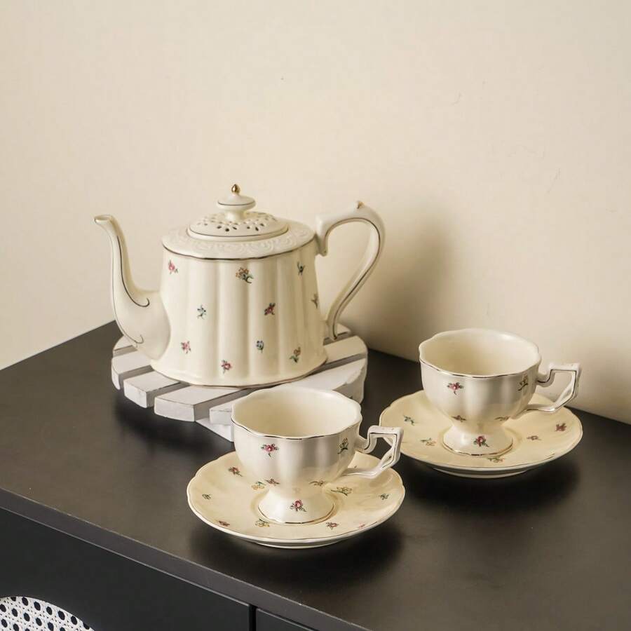 WGROOM 1 Set (Single Cup & Saucer / Single Teapot / 1 Teapot 2 Cup & Saucer Gift Box) Ceramic Coffee Cup & Saucer Household Kitchen Dining Room Living Room American Latte Coffee Cup, Water Cup, Tea Cup, Mug, Water Bottle, Industrial Tea Pot Set, Suitable For Outdoor, Wedding, Party, Gift, Birthday - Multicolor - View 1