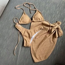 Novedad Conjunto de baño de 3 piezas - Bikini sin espalda con cordones ajustables - Verde - Ver 10
