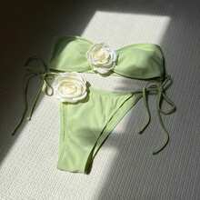 Bikini sin tirantes de dos tonos color rosa con cordón ajustable y tirantes de lazo bikini9149 - verde claro - Ver 1