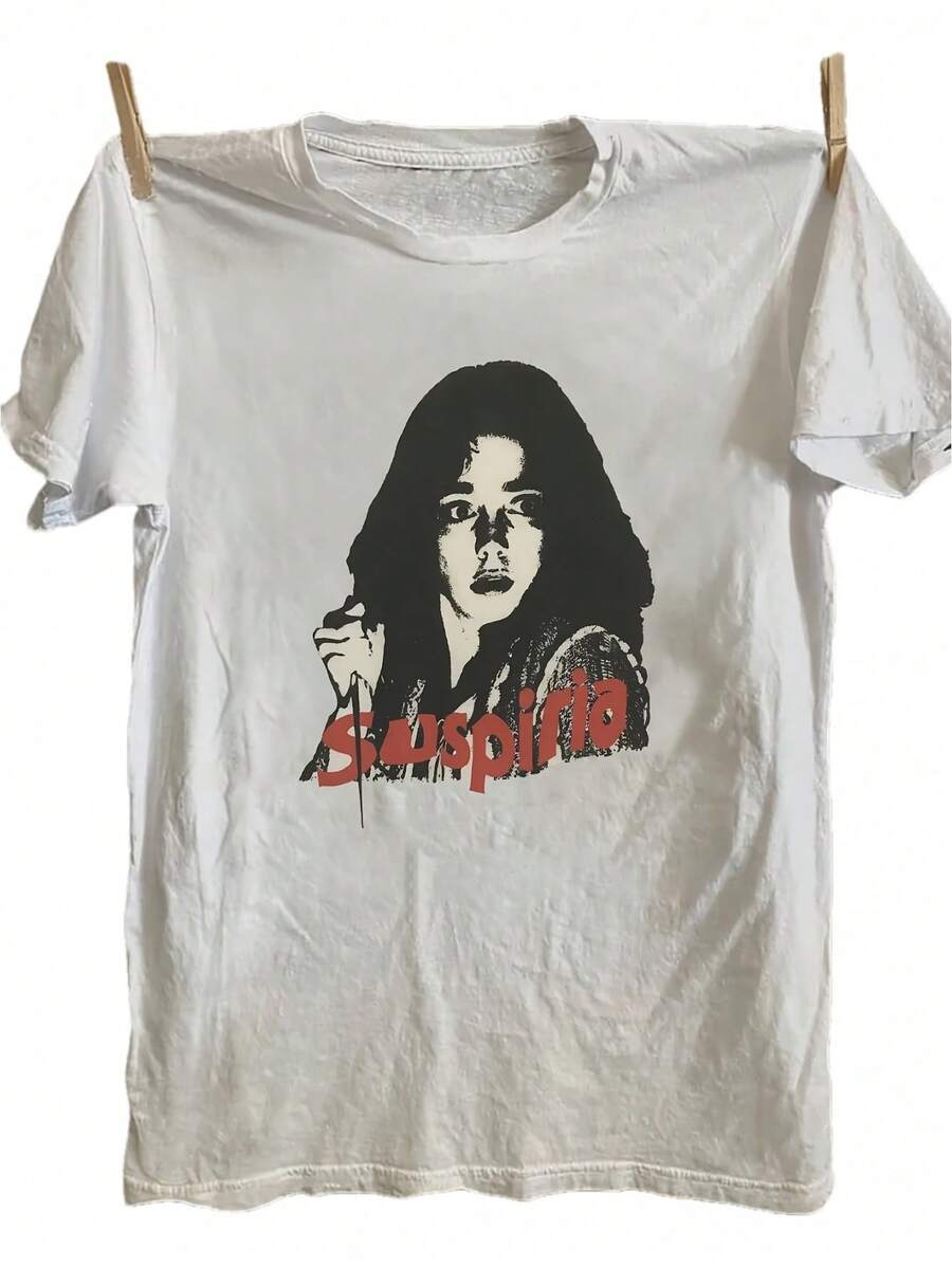 Camiseta casual de manga corta y cuello redondo con diseño estampado, perfecta para primavera y verano, exclusiva para mujeres. - Blanco - Ver 1