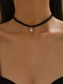 1pc New Minimalist Gothic Style Double Layer Choker Necklace, Suitable For Women's Daily Wear, Various Festivals, Valentine's Day Gift, Etc. - Silver - View 3