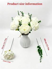 Ramo de 4 piezas de peonías blancas con 7 hojas de eucalipto, adecuado para decoración del hogar, decoración de la habitación, decoración del dormitorio, decoración de boda, ramo de novia, celebración del Día de San Valentín, etc. - Multicolor - Ver 5