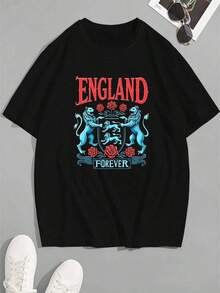 Camiseta gráfica de Inglaterra para hombre, camiseta de Inglaterra, camisetas de verano, tops de verano, conjuntos de vacaciones para mujer, camiseta de algodón para hombre, camiseta de manga corta con cuello redondo informal para hombre con escudo de los Tres Leones de Inglaterra para verano, conjunto de talla grande para festivales, conjunto familiar a juego unisex, tallas para adultos y niños, regalo para fanáticos de los deportes. - Negro - Ver 8
