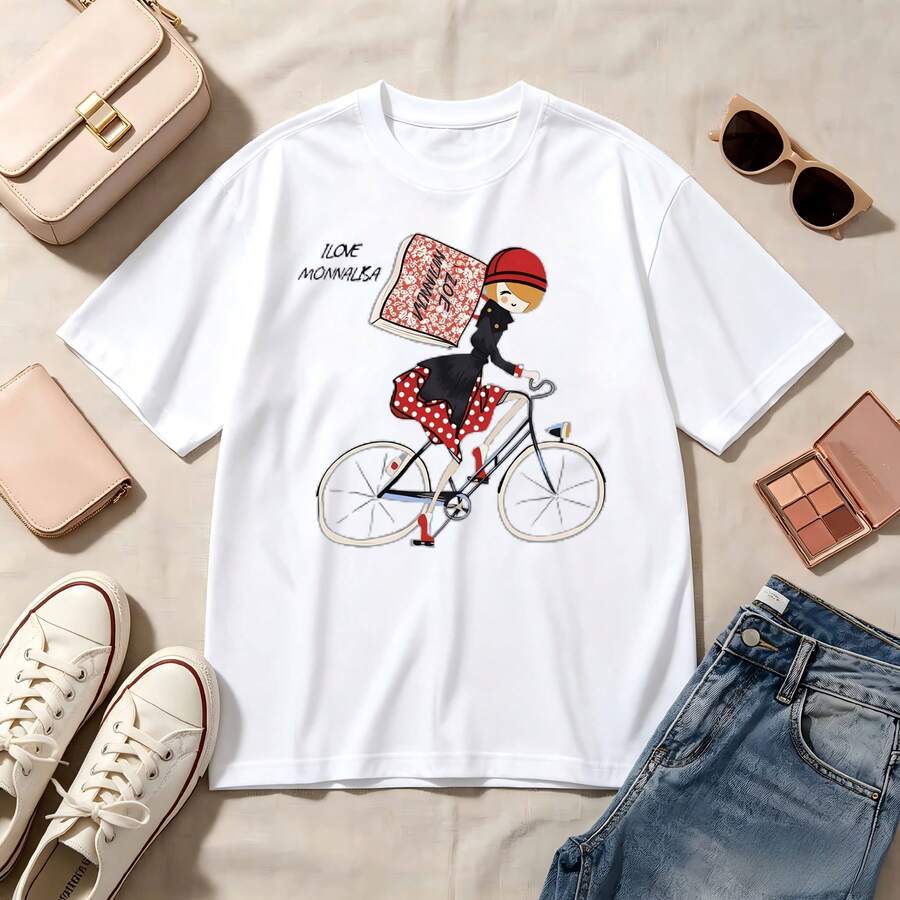 Retro, Vintage, Kawaii, Cat Lovers, 100% Cotton, Oversized, Soft Breathable, Casual Crewneck, Short Sleeve Top, Summer Vibes, Streetwear, Aesthetic - 白色 - 查看 1