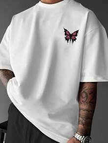 Camiseta de manga corta holgada para hombre, nueva moda de verano, con estampado sencillo de "Brooklyn Butterfly", estilo casual versátil para deportes al aire libre, correr, ir de compras y fiestas temáticas, de poliéster suave, lavable a máquina. - Blanco - Ver 2