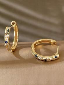 1 Pair Cubic Zirconia Hoop Earrings, Fashionable For Teenagers, Suitable For Daily Decoration, Party Wear, Birthday Gift For Girls - 8# - View 2