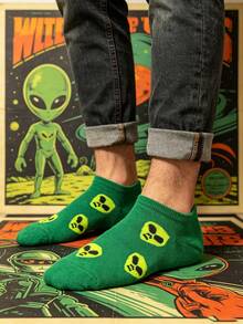 6 Pairs Alien Printed Casual Breathable Socks, Street Style, Suitable For All Seasons - Multicolor - View 5