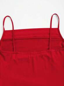 YHHSweetra Vestido casual de vacaciones de unicolor con tirantes de espagueti, fruncido y ajustado, para fiestas de Año Nuevo y vacaciones, vestido largo de terciopelo burdeos para mujerYHH - Rojo - Ver 7