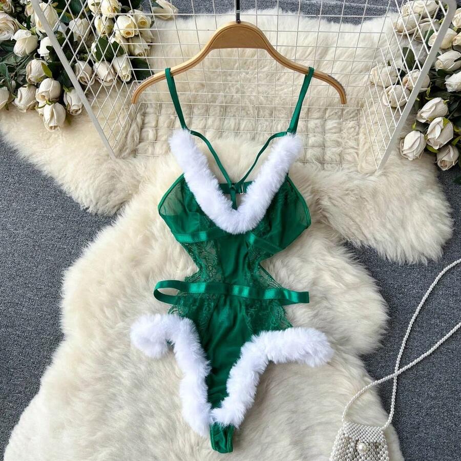 Vestido ajustado de Navidad para mujer, Vestido corto con lentejuelas y tirantes rojos, vestido de noche Sexy ajustado para fiesta y Club, minivestido erótico de conejito para Cosplay - QD133-Verde - Ver 1