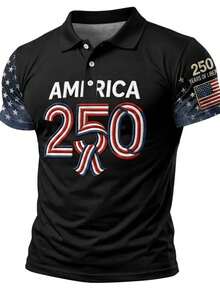 250Th Anniversary Limited Plus Size Men'S Polo Shirt 1776 2026 Vintage Flag Print American Casual Short Sleeve - 風格 - 查看 1