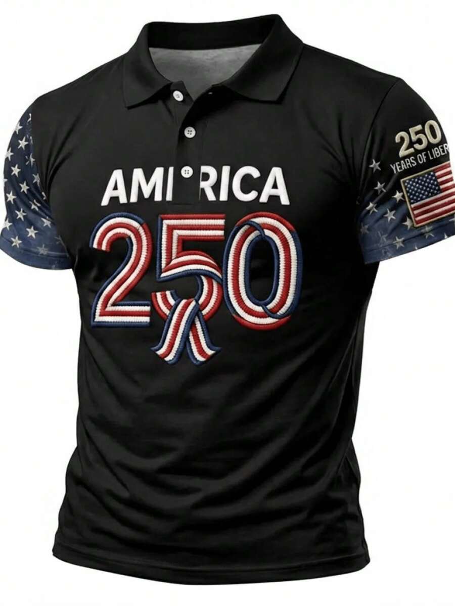 250Th Anniversary Limited Plus Size Men'S Polo Shirt 1776 2026 Vintage Flag Print American Casual Short Sleeve - 風格 - 查看 1