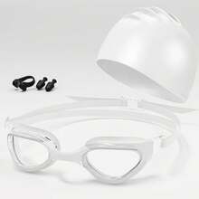 Gafas de natación con clip nasal, tapones para los oídos y gorro de natación, profesionales para adultos, de alta definición, impermeables y antiempañantes.﻿ - Blanco - Ver 2