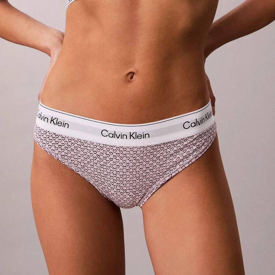 Calvin Klein Calvinklein Icon Cotton Modal Thong Underwear Women Panties 100% Cotton Fully Lined Gusset QF8518 - Stencil Heart / Spring Lilac - 查看 1
