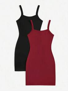 vestidos ajustado de unicolor casuales sin hombros para mujer, aptos para ir al trabajo, exterior, compras - Rojo - Ver 2