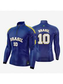 Brazil Cup Blue Shirt, Sun Protection, Fishing And Sports, Zipper Collar, New Fisher - NF58 - 藍色 - 查看 1